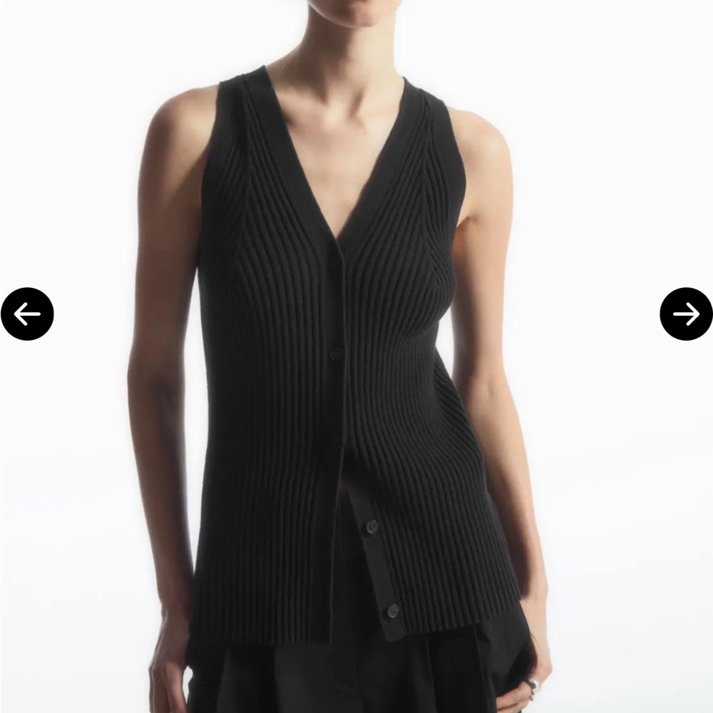 COS Rib-Knit V-Neck Vest Black Medium Exc